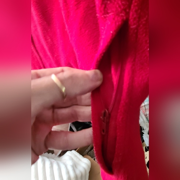 Red Fleece/Black Trim, Quarter-Zip Pullover With Zip Pockets. Great Shape - Picture 4 of 11